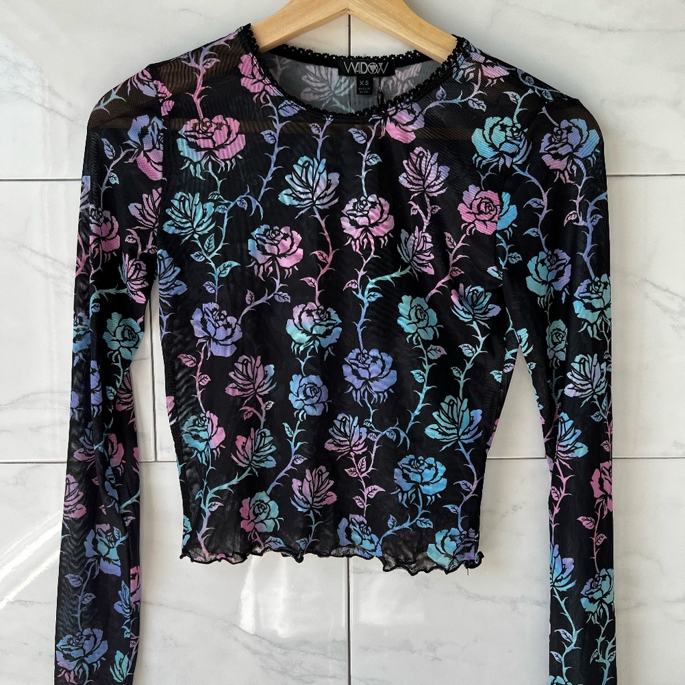 Dolls Kill - Widow - Cursed Garden of Evil Sheer Pastel Mesh Top - RARE FIND